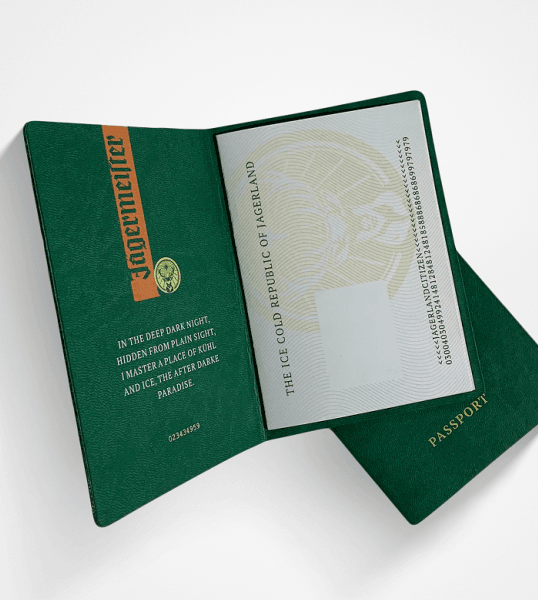 Green premium passport cover with gold lettering